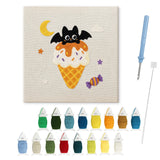 Contenu du kit punch needle Halloween cornet gaufré : toile sur cadre, aiguilles et fils de laine