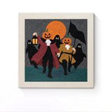 Punch Needle Halloween Cortège Potirons : tableau brodé terminé sur son cadre