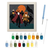 Contenu du kit punch needle cortège Halloween : toile sur cadre, aiguilles et fils de laine