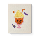 Punch Needle Halloween Coupe Citrouille : tableau brodé terminé sur son cadre