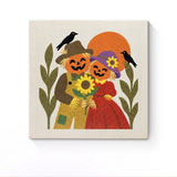 Punch Needle Halloween Couple Tournesol : tableau brodé terminé sur son cadre