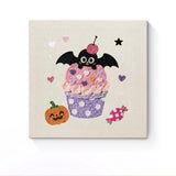 Punch Needle Halloween Cupcake Cerise : tableau brodé terminé sur son cadre