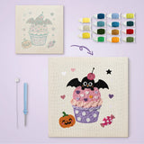 Toile imprimée numérotée à côté du tableau punch needle cupcake cerise terminé