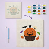Toile imprimée numérotée à côté du tableau punch needle cupcake potiron terminé