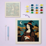 Toile imprimée numérotée et tableau punch needle portrait de sorcière terminé