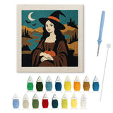 Contenu du kit punch needle Halloween : toile sur cadre, aiguilles et fils de laine
