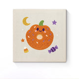 Punch Needle Halloween Donut Citrouille : tableau brodé terminé sur son cadre