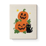 Punch Needle Halloween Duo Citrouilles : tableau brodé terminé sur son cadre