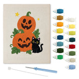 Contenu du kit punch needle duo citrouilles : toile sur cadre, aiguilles et fils de laine