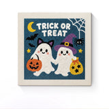 Punch Needle Halloween Duo de Fantômes : tableau brodé terminé sur son cadre