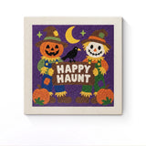 Punch Needle Halloween Duo Épouvantails : tableau brodé terminé sur son cadre