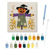 Contenu du kit punch needle épouvantail épis : toile sur cadre, aiguilles et fils de laine