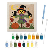 Contenu du kit punch needle Halloween : toile sur cadre, aiguilles et fils de laine