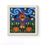 Punch Needle Halloween Épouvantail Maïs : tableau brodé terminé sur son cadre