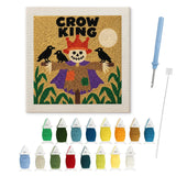 Contenu du kit punch needle épouvantail roi : toile sur cadre, aiguilles et fils de laine