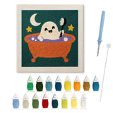 Contenu du kit punch needle Halloween : toile sur cadre, aiguilles et fils de laine