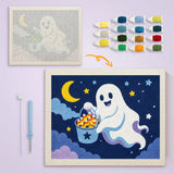 Toile imprimée numérotée et tableau punch needle fantôme au seau terminé