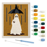 Contenu du kit punch needle fantôme averse : toile sur cadre, aiguilles et fils de laine