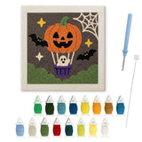 Contenu du kit punch needle montgolfière : toile sur cadre, aiguilles et fils de laine