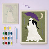 Toile imprimée numérotée et tableau punch needle fantôme au parapluie violet terminé