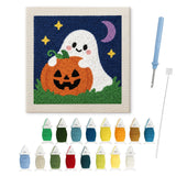 Contenu du kit punch needle fantôme câlin : toile sur cadre, aiguilles et fils de laine
