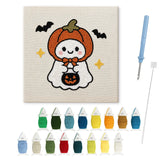 Contenu du kit punch needle fantôme capuche : toile sur cadre, aiguilles et fils de laine