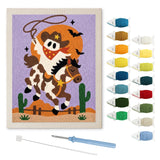 Contenu du kit punch needle fantôme cavalier : toile sur cadre, aiguilles et fils de laine