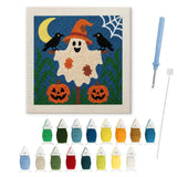 Contenu du kit punch needle Halloween : toile sur cadre, aiguilles et fils de laine