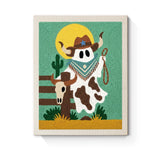 Punch Needle Halloween Fantôme Cowboy : tableau brodé terminé sur son cadre