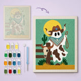 Toile imprimée numérotée et tableau punch needle fantôme cowboy terminé côte à côte