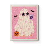 Punch Needle Halloween Fantôme Diva : tableau brodé terminé sur son cadre