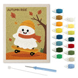 Contenu du kit punch needle fantôme écharpe : toile sur cadre, aiguilles et fils de laine