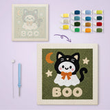 Toile imprimée numérotée et tableau punch needle fantôme en chat terminé