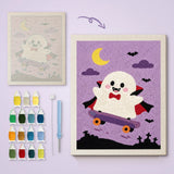 Toile imprimée numérotée et tableau punch needle vampire en skate terminé