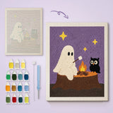 Toile imprimée numérotée et tableau punch needle fantôme et hibou terminé