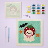 Toile imprimée numérotée et tableau punch needle fantôme fraise terminé
