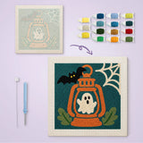 Toile imprimée numérotée et tableau punch needle fantôme lanterne terminé