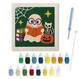 Contenu du kit punch needle fantôme lecteur : toile sur cadre, aiguilles et fils de laine