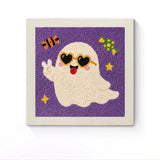 Punch Needle Halloween Fantôme Lunettes : tableau brodé terminé sur son cadre