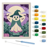 Contenu du kit punch needle fantôme moisson : toile sur cadre, aiguilles et fils de laine