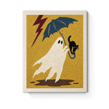 Punch Needle Halloween Fantôme Orage : tableau brodé terminé sur son cadre