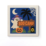 Punch Needle Halloween Fantôme Pancarte : tableau brodé terminé sur son cadre