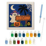 Contenu du kit punch needle pancarte : toile sur cadre, aiguilles et fils de laine