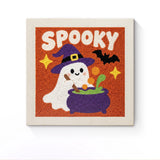 Punch Needle Halloween Fantôme Potion : tableau brodé terminé sur son cadre