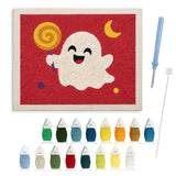 Contenu du kit punch needle fantôme sucette : toile sur cadre, aiguilles et fils de laine