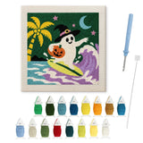 Contenu du kit punch needle fantôme surfeur : toile sur cadre, aiguilles et fils de laine