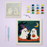 Toile imprimée numérotée et tableau punch needle fantômes et chat une fois terminé