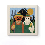 Punch Needle Halloween Fermiers Hantés : tableau brodé terminé sur son cadre