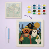 Toile imprimée numérotée et tableau punch needle épouvantail et fantôme fermiers terminé