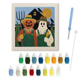 Contenu du kit punch needle fermiers hantés : toile sur cadre, aiguilles et fils de laine